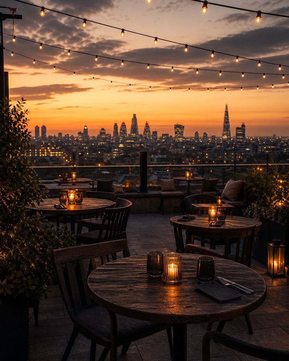 Terrazza rooftop tables overlooking the skyline
