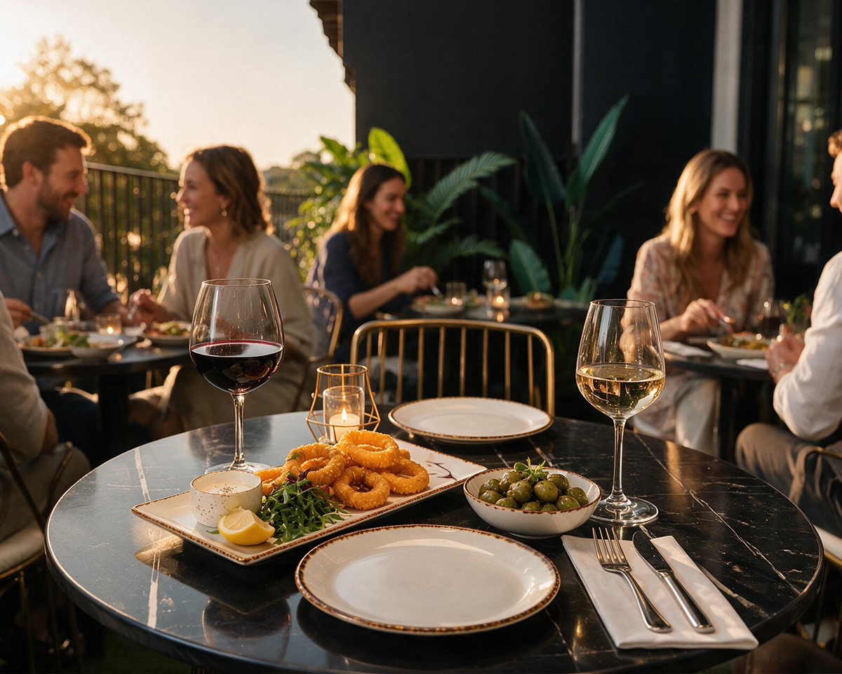 Friends enjoying lunch on the Terrazza rooftop
