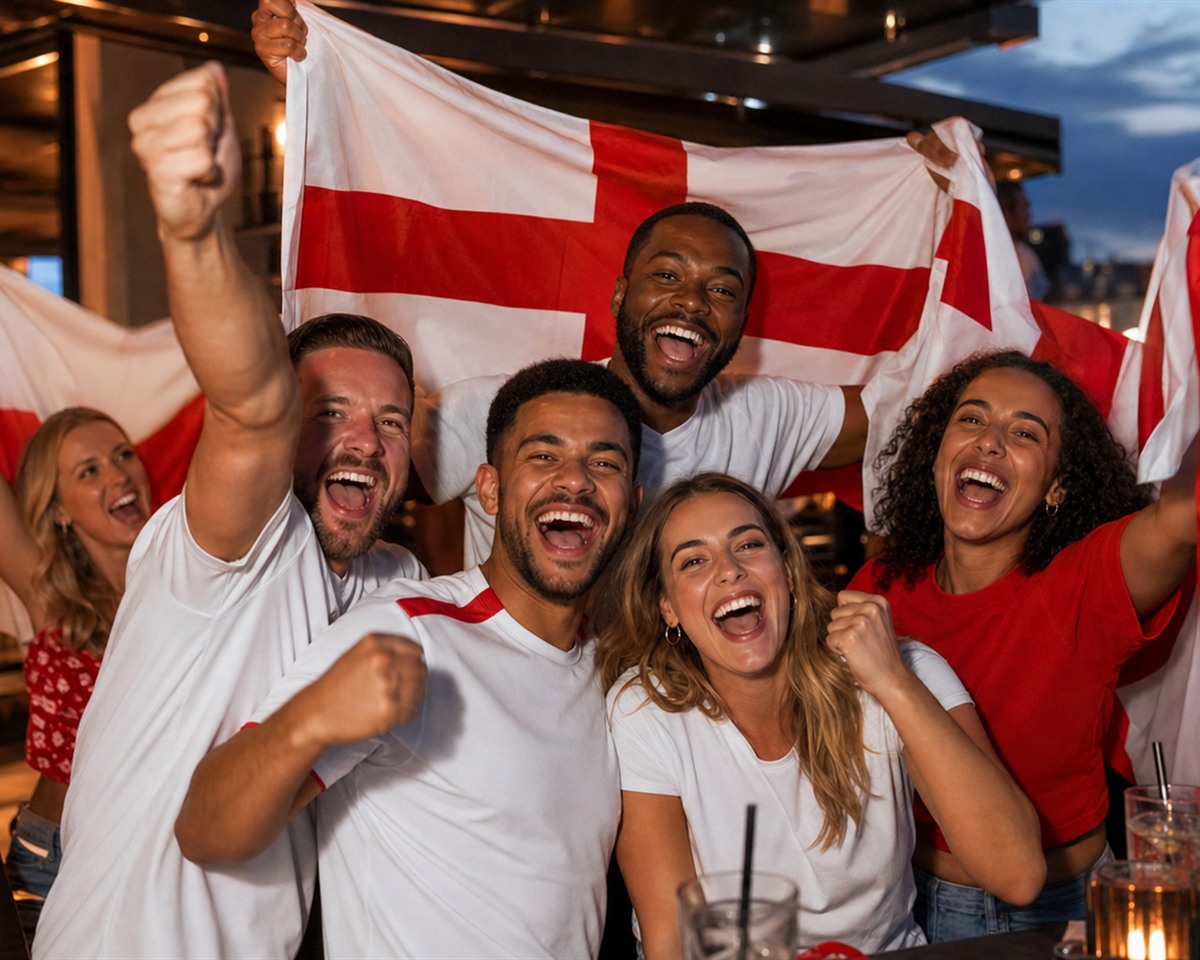 Football supporters watching a live match at Terrazza