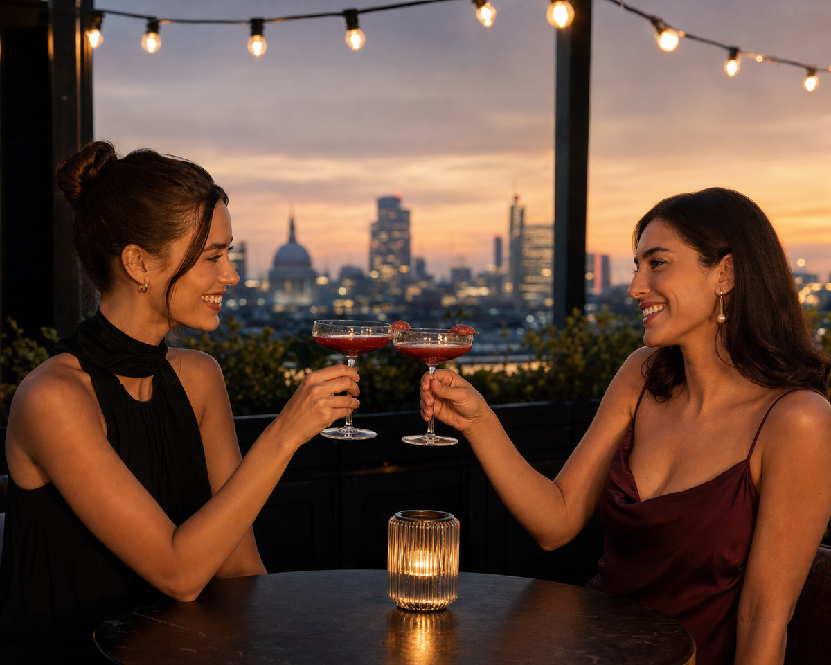 Sophie enjoying sunset drinks with a friend